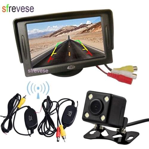 Wireless 4 LED Reverse Backup Camera 170 degree Car Rear View Kit + 4.3" Car LCD Monitor Parking System Free Shipping