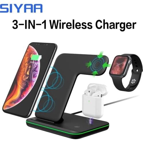SIYAA 15W Qi Wireless Charger Stand For iPhone 11 12 XS XR MAX 8 Apple Watch 3 in 1 Charging Dock Station for Airpods Pro iWatch