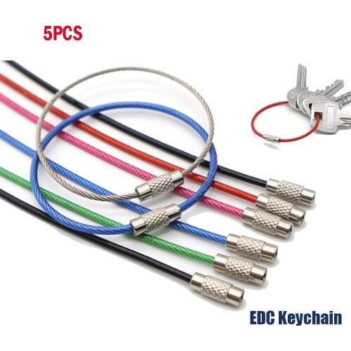 5Pcs Stainless Steel Wire Keyrings Cable Rope Screw Locking Key Chain EDC Keychain Carabiner Key Holder Outdoor Tools