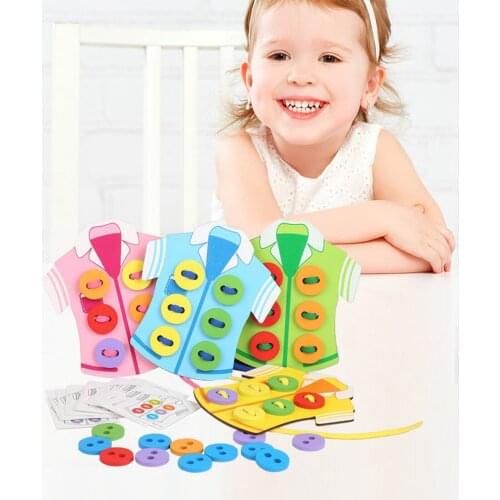 Kids Montessori Educational Wooden Children Beads lacing board Learning Toys