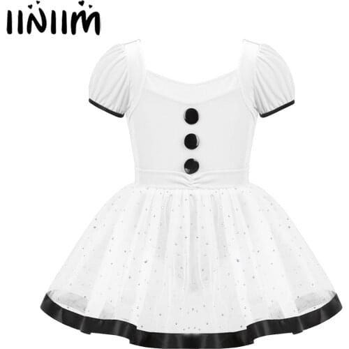 Kids Girl Christmas Dance Costume Puff Sleeves Figure Ice Skating Baton Twirling Sequined Ballerina Gymnastics Leotard Dress
