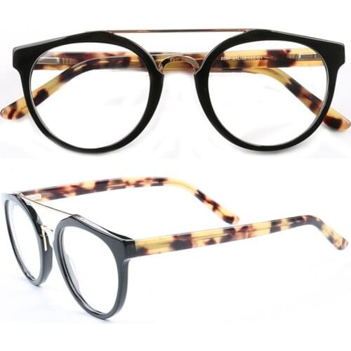 Women Round Glasses Frame Men Double Bridge Eyeglasses Frames Light Acetate Fashionable Vintage Frame Tortoise Eyeglasses Frames