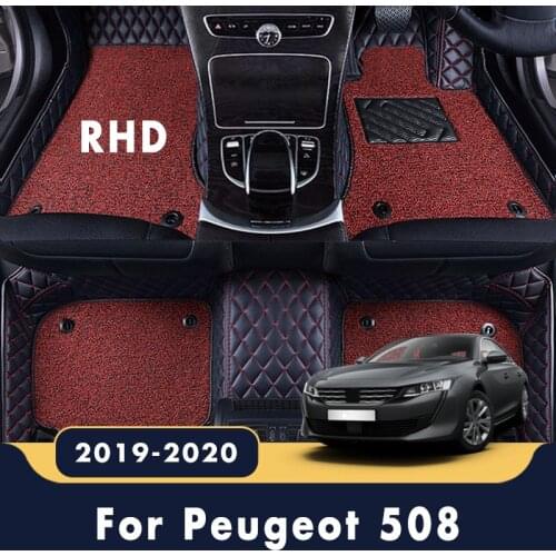 RHD Luxury Double Layer Wire Loop Carpets For Peugeot 508 2020 2019 508L Car Floor Mats Accessories Leather Rugs Protect Custom