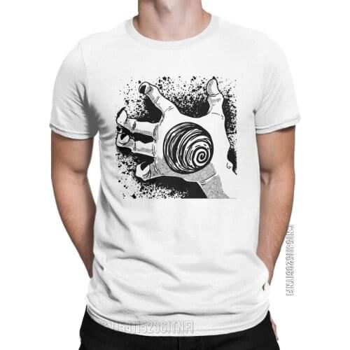 Men T-Shirt Japanese Horror J Horror Hand Manga Vintage Pure Cotton Tees Classic Junji Ito T Shirts Crew Neck Clothing Gift