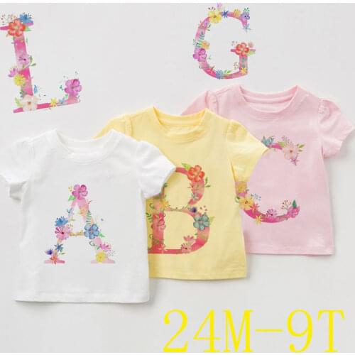 Harajuku Retro Boy Tshirt Flowers Element Fashion Alphabet Girls Tshirts Yellow Short Sleeve Kids Tshirt Unisex Summer T-shirt