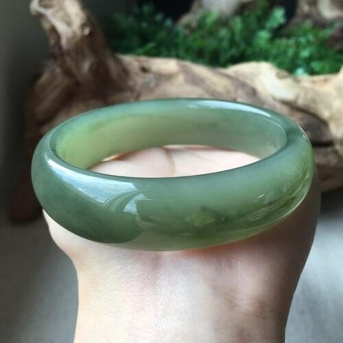 H55#Hetian jade oil blue floating flower bracelet Qinghai material blue jade wide jade bracelet