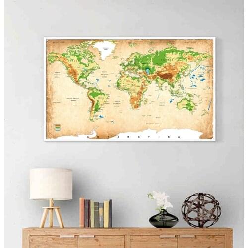 Antique World Map Canvas Painting Retro Global ELEVATION TINTS Topography Wall Art Picture For Room Decor Artistic Poster Prints