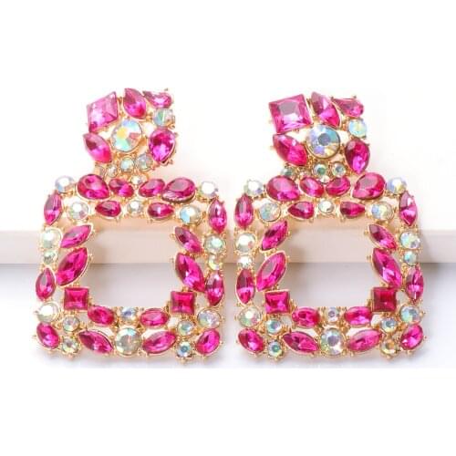 Square Earrings Wholesale Geometric Big New Colorful Rhinestone Alloy Drop Dangle Earrings Za 2021 Women Fashion Jewelry JUJIA