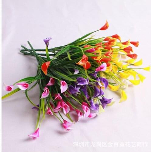 1pc Mini Calla Artificial Flower Bouquet with Leaf Plastic Fake Lily Aquatic Plants DIY Home Room Decoration