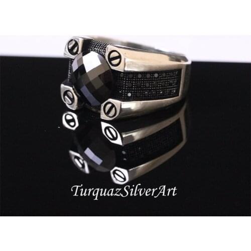 Handmade Mans Black Zircon Gemstone Ring, Mans 925 Silver Ring, Zircon Ring, Silver Handmade Ring