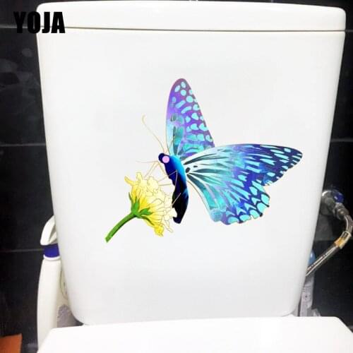 YOJA 22.9X18.8CM Butterfly On Yellow Flower Fashion WC Toilet Seat Stickers Home Wall Decor Decal T1-1514