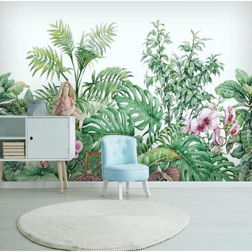Custom Mural 3D Hand Painted Green Plant Leaves Flowers Banana Leaf Photo Wall Paper Bedroom Living Room Non-woven Wallpaper 3D