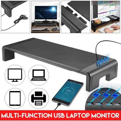 Smart 4 USB 2.0 Ports Monitor PC Riser Multi-function Desktop Computer Screen Shelf Stand Laptop TV Stand Desk Monitor Holder