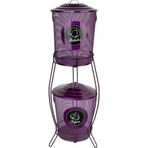 CANDLESTICK HOME Potato Onion Bucket Metal Meshed Standing 2 Layer Purple