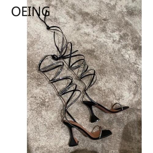 Summer Women Cross-tied Sandals Fashion Rhinestone Lace Up Gladiator Sandals Womens Wedding Party Dress Shoes Sandalias Mujer