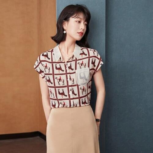 Chiffon shirt short-sleeved womens summer dress 2021 new personality printed small shirt short top blouse