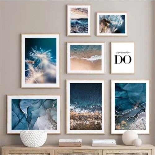 Blue Sea Beach Dandelion Sky Cloud Quotes Wall Art Canvas Painting Nordic Posters And Prints Wall Pictures For Living Room Decor