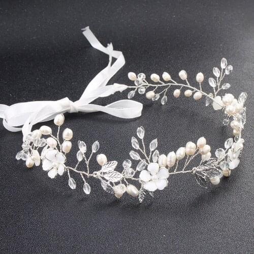 SLBRIDAL Wired Rhinestone Crystal Freshwater Pearls Wedding Headband Bridal Hair Vine Hair Accessories Bridesmaids Women Jewelry