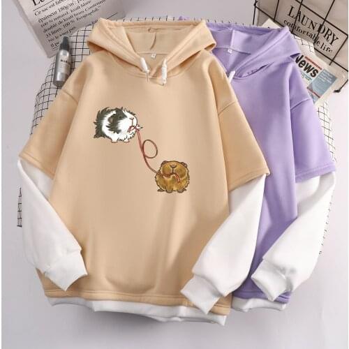 Patchwork Sweatshirt Ladies Vintage Pullover Women Cute Guinea Pig Color Block Hoodie Big and Tall Long Sleeve Casual Sportswear