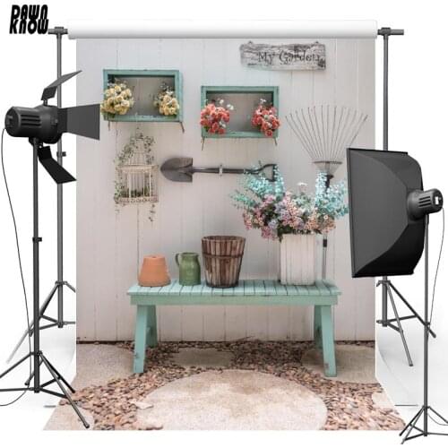 DAWNKNOW Vinyl Photography Background Wood Walls Stone Garden Table Polyester Backdrops For Newborn For Photo Studio F2316