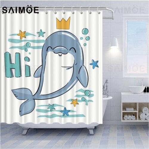 Ocean View Shower Curtain Cartoons 3D Dolphin Sea World Fishes Animal Waterproof Curtains For Childrens Bathroom Bath Curtains
