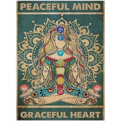 Yoga Peaceful Mind Graceful Heart Vintage Retro Metal Tin SignAluminum Vintage Look Sign Plaque for Kitchen Bar Pub Farm House