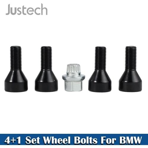 Justech 4+1 Wheel Bolt Nut Locks & Master Key Set Aluminum Black 36136786419 36131180882 For BMW 1/3/5/6 Series Locking Security
