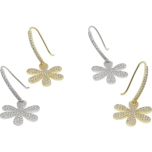 Shiny cz micro paved big flower charm dangle statement earrings for women men dropshipping earring wedding jewelry