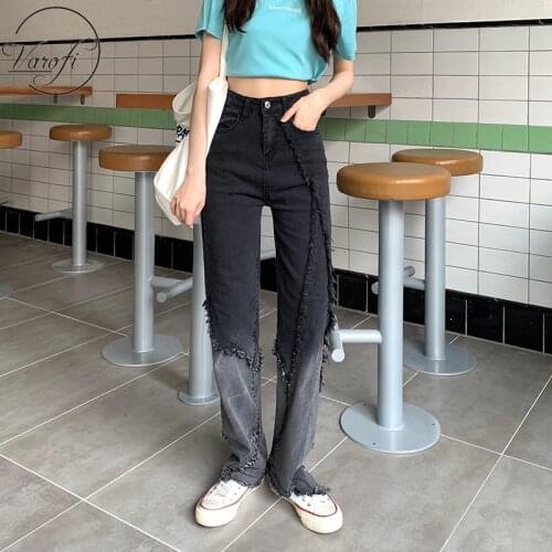 Varofi Black Personality Gradient jeans womens high waist straight leg loose wide leg pants mom jeans jeans for women y2k jeans
