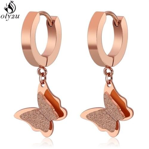 Oly2u Stainless Steel Earings Cute Butterfly Women Stud Earrings Fashion Jewelry Animal Clip on Earrings pendientes mujer