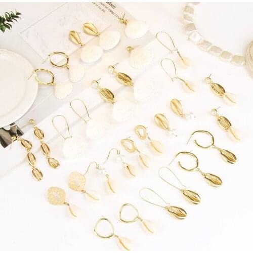 SUMENG 2019 New 15 Style Sea Shell Earrings For Women Gold Metal Shell Cowrie Statement Earrings Summer Beach Jewelry Bijoux