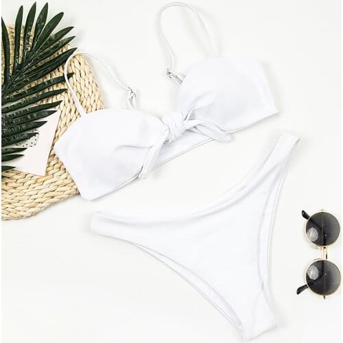 High waist Brazilian Bikinis Womens New Split Swimsuit Cute Solid Color Bow Swimsuit erotic Bikini set