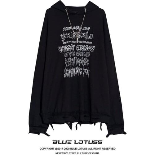 2020 autumn mens and womens dark chain print destruction hoodie women