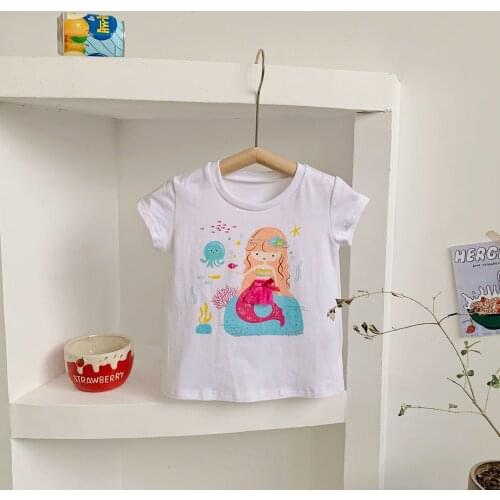 2021 Kids t-shirt girls cartoon rainbow animals pattern white colour kids Tees