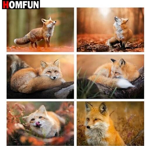HOMFUN Full Square/Round Drill 5D DIY Diamond Painting "Animal fox landscape map" Embroidery Cross Stitch 5D Home Decor Gift