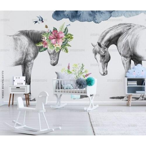 Bacal Custom 3D Photo Wallpaper Modern Art Black White Horse TV Background Wall Paper Mural Flower Living Room Home Decor