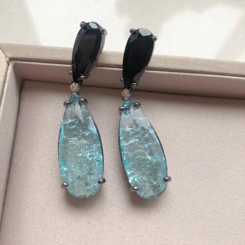 Bilincolor fashion luxury black and delicate blue broken cubic zircon drop earring for women