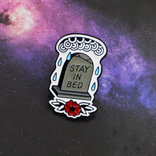 Tombstone Stay in bed Brooch Sky Raindrop Flowers Gravestone Enamel Brooch Leather Coat Badge Family and Friends Jewelry Gifts