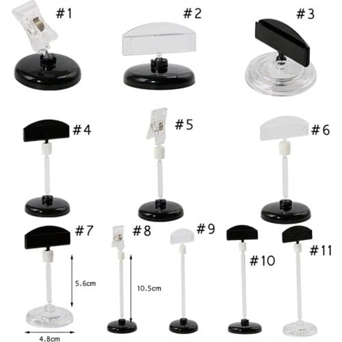 Black Clear Ps Plastic Sign Clip Label Holder Stand Wedding Table Desk Name Number Card Price Tag Picture Riser Display Rack