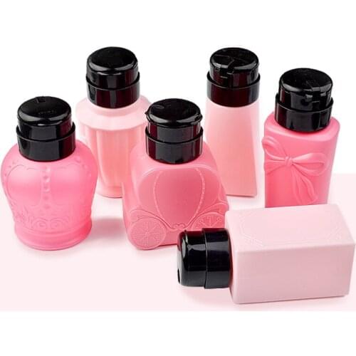 Large Capacity Empty Pump Liquid Alcohol Dispenser Press Nail Polish Remover Cleaner Bottle Makeup Refillable Container Pink