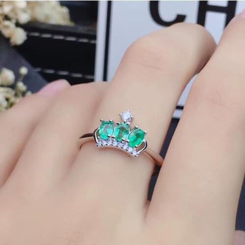 Elegant lovely crown row Natural green Emerald Ring S925 Silver Natural purple crystal Ring girl Womens party gift fine Jewelry