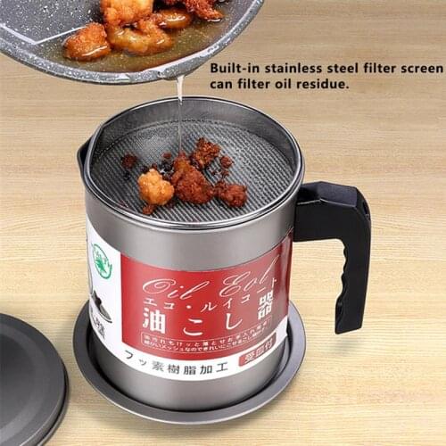 1.4L/1.7L Oil Filter Pot Stainless Steel Oil Storage Can Large Capacity Kitchen Grease Dripping Separator with Lid