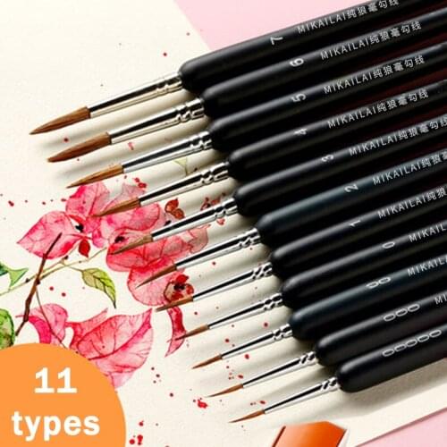 MIKAILAN Wolf Hair Paint Brush Fine Hand-painted Hook Line Pen Paint Brush Miniature Detail Fineliner Drawing Brushes Wolf Hair