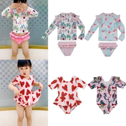 2021 New Summer RYB Brand Kids Swimwear Sets for Girls Cute Cartoon Print Swimsuits Baby Toddler Fashion Beach Holiday Clothes