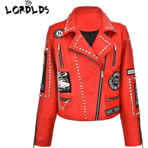 LORDLDS Women Red PU Faux Leather Jacket Biker Moto Cropped Outwear Ladies Zip Up Coats and Jackets Womens Fall Winter Clothing