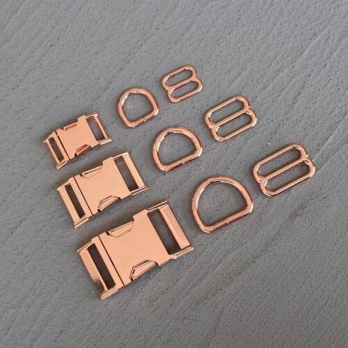 20 Sets 15/20/25mm Metal Hardware D Ring Belt Straps Slider Side Release Buckle Spring Hook For Dog Leash Accessories Rose Gold