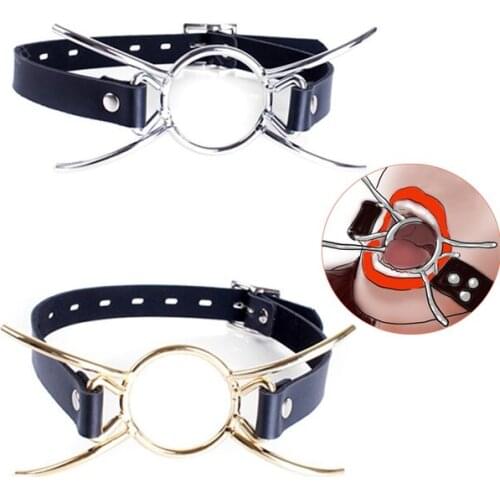 Metal Spider O Ring Open Mouth Plug Leather Restraint Oral Fixation Blowjob Gag BDSM Bondage Slave Cosplay Sex Toys For Couples