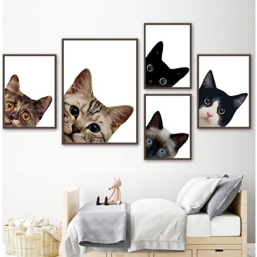 Cute Cat Pet Cartoon Minimalist Photo Wall Art Canvas Painting Nordic Posters And Prints Wall Pictures For Living Room Decor