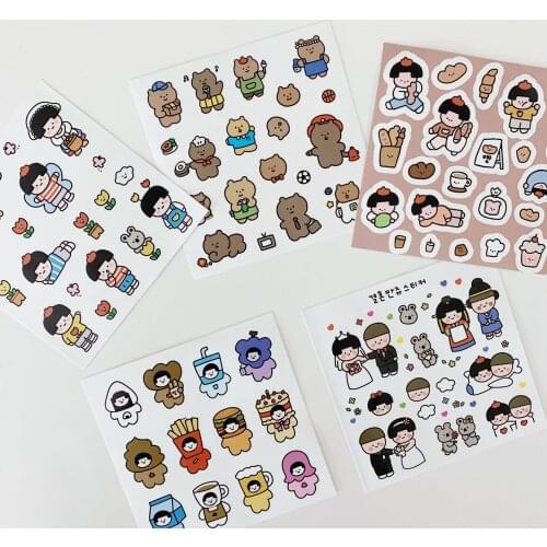 Cartoon Characters Wedding Cute Stickers Bear Tulips Post It Waterproof Notebook Mobile Phone Diy Decorative Sticker Stationery