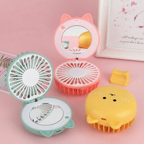 Cute Cat Portable Mini Pocket Fan Rechargeable LED Fill Light with Makeup Mirror Is Portable for- You To Put Into The Backpack